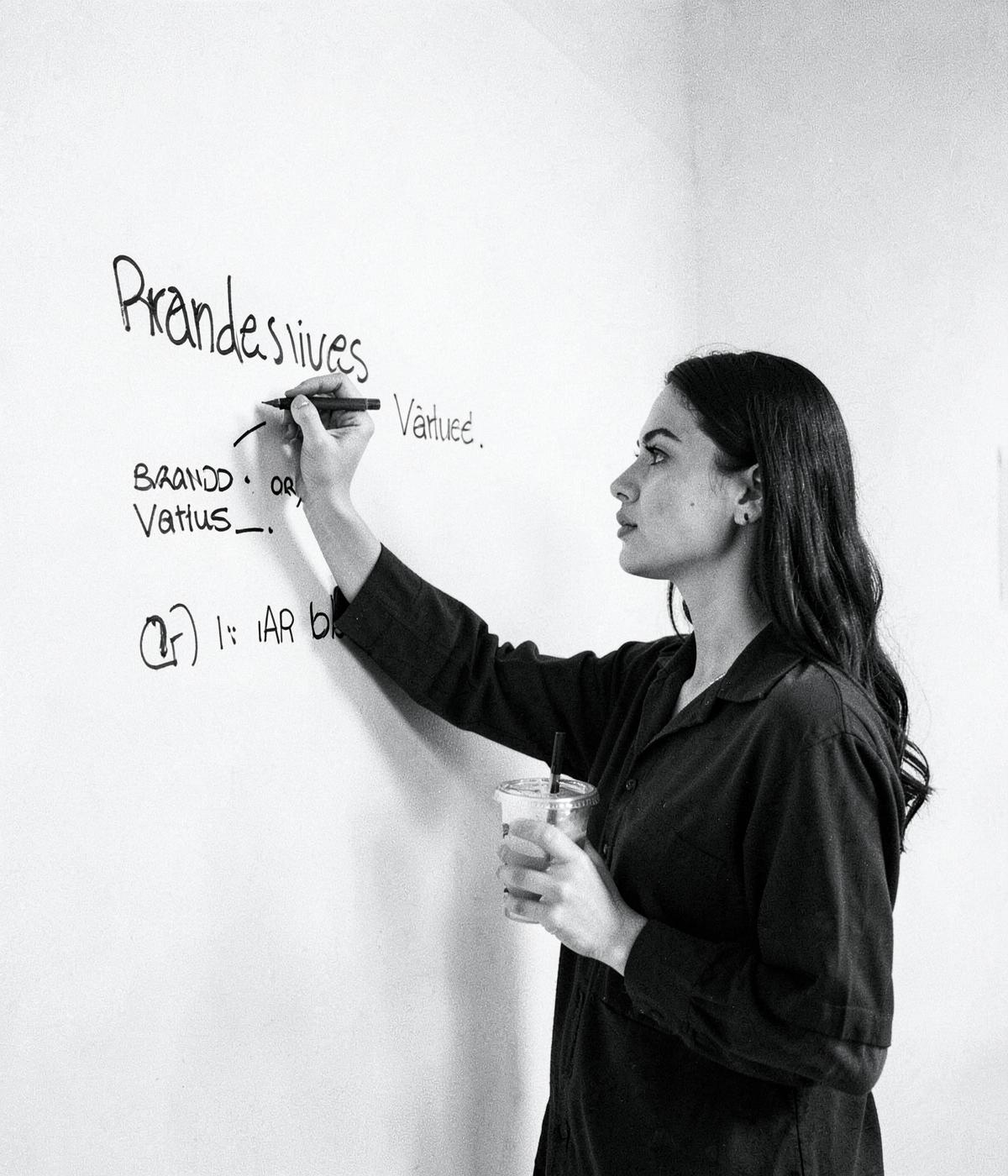 crew founder writing the brand values on a studio wall